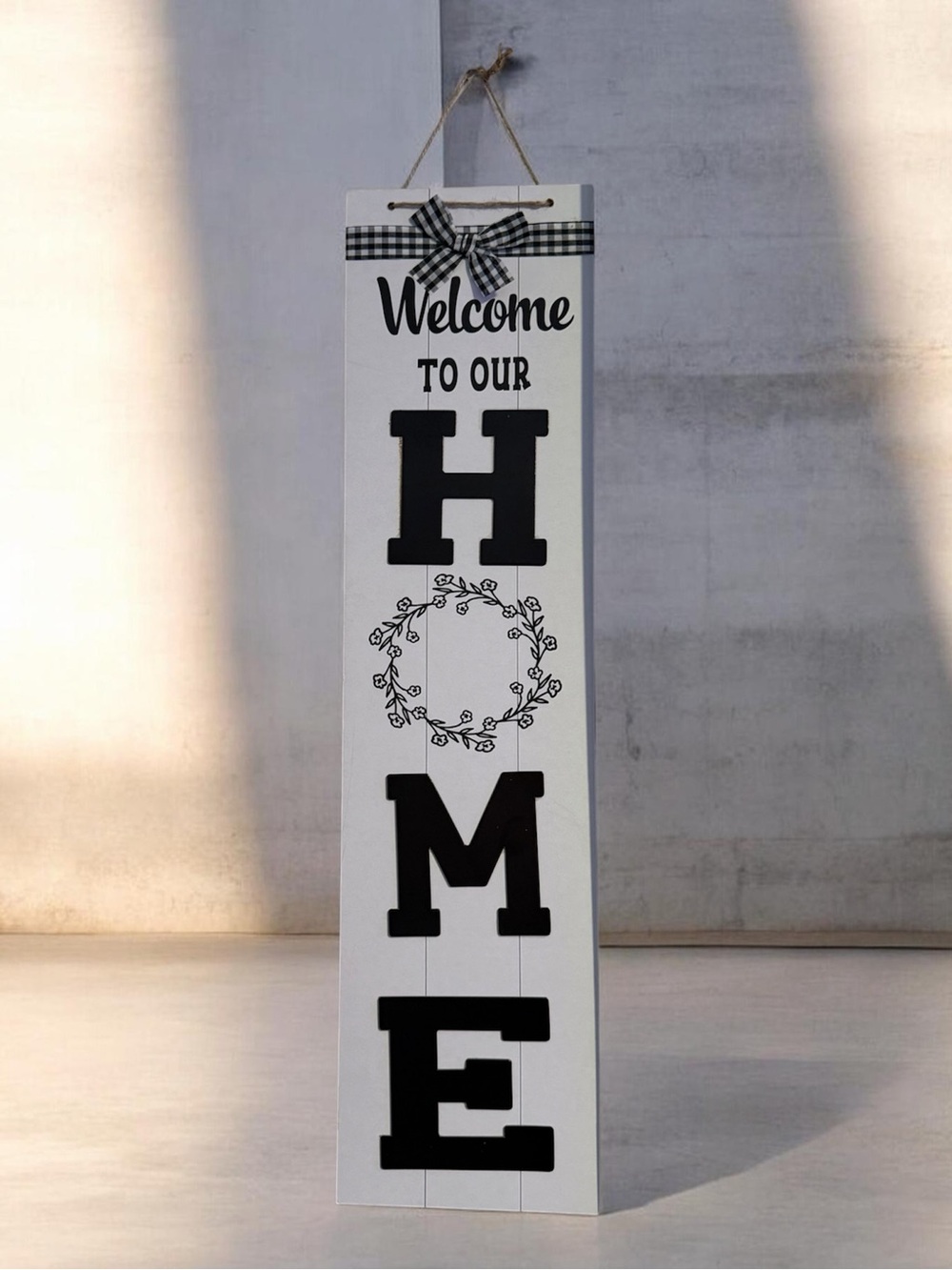 Welcome To Our Home Vertical Wall Decor Hanging Sign - Black and White